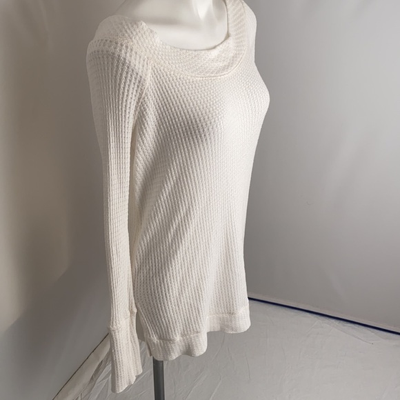 Free People Kate white waffle knit boho off the shoulder tunic top L - Picture 3 of 9